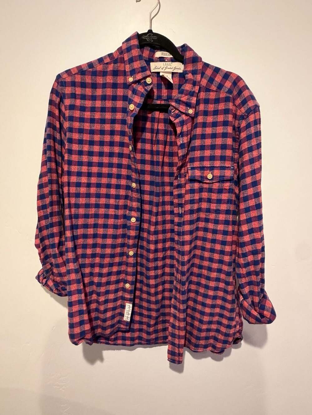 H&M L.O.G.G. Pink and Blue Plaid Flannel Shirt